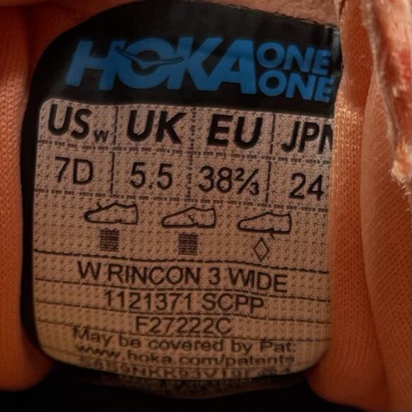 Hoka One One Rincon 3 Running Shoes Womens Size 7 D Wide Athletic Orange Peach - Picture 9 of 9
